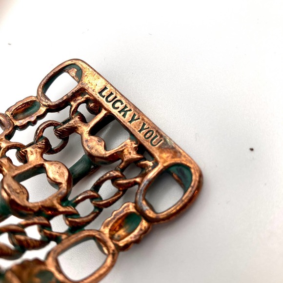 Lucky Brand cuff bracelet copper wide black glass cross boho lucky you - Picture 4 of 10